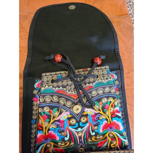 Backpack Bag Women's Multicolor Sling Bird Floral Embroidered Drawstring (AH) - Picture 2 of 6